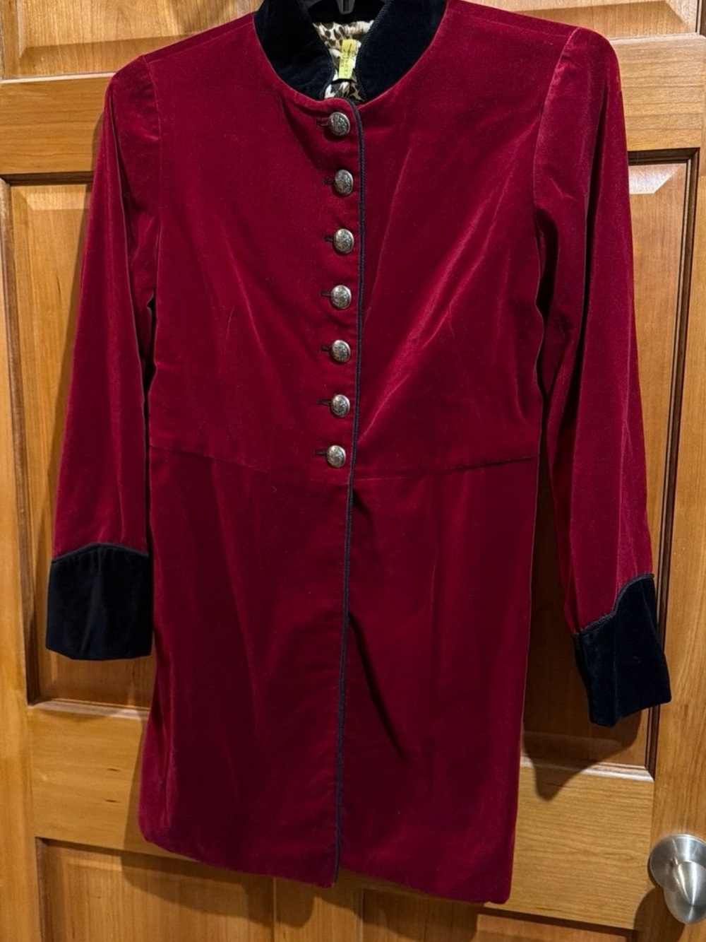 Velvet Button-Front Burgundy jacket with Black Trim